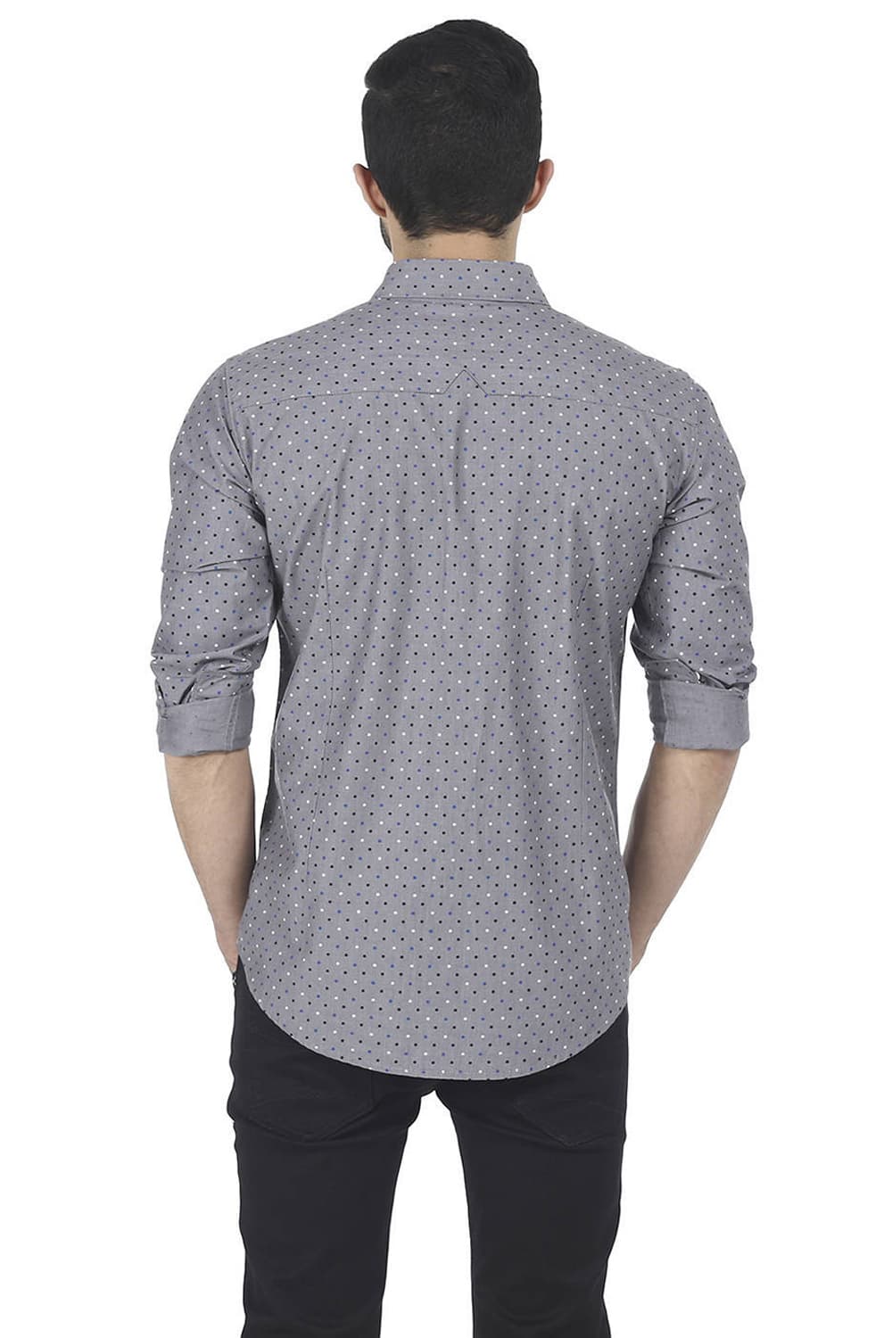 BASICS SLIM FIT PRINTED CHAMBRAY SHIRT