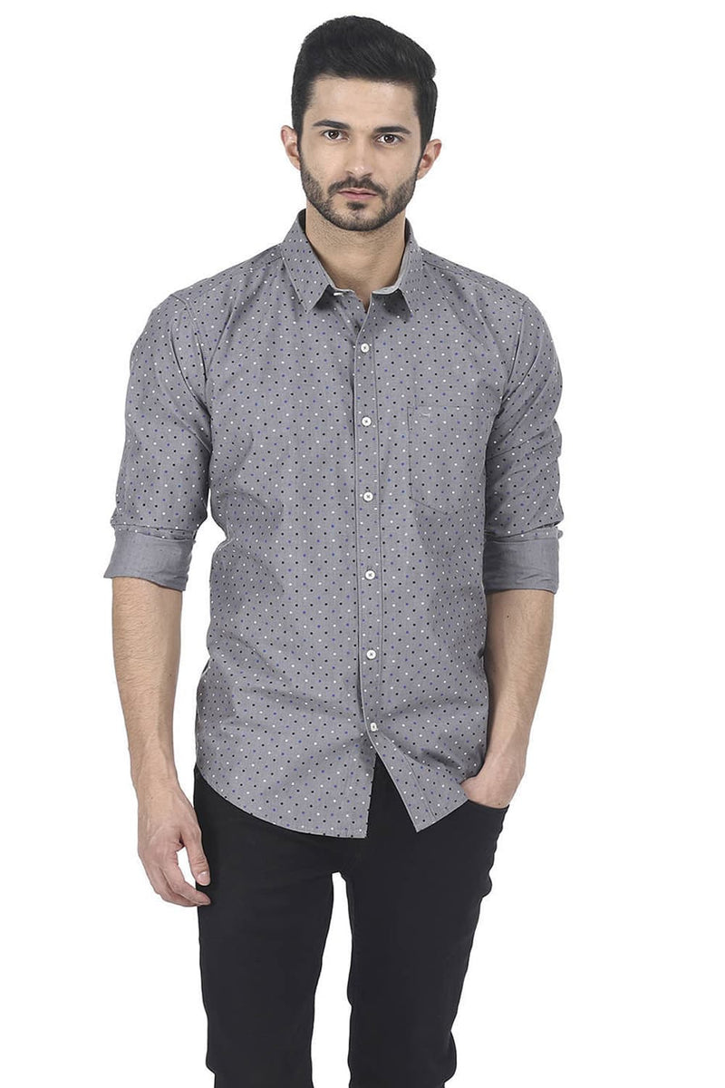 BASICS SLIM FIT PRINTED CHAMBRAY SHIRT