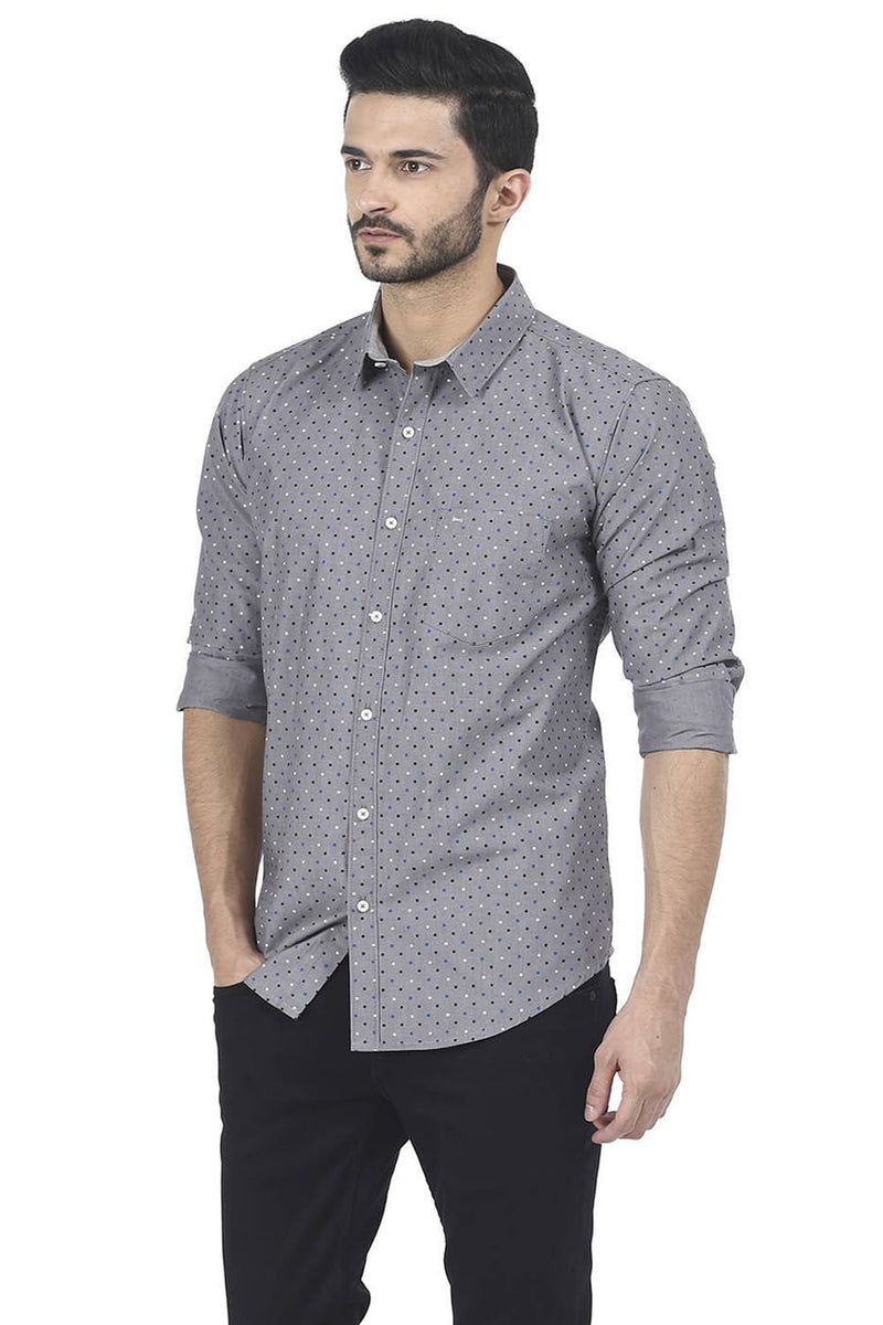 BASICS SLIM FIT PRINTED CHAMBRAY SHIRT