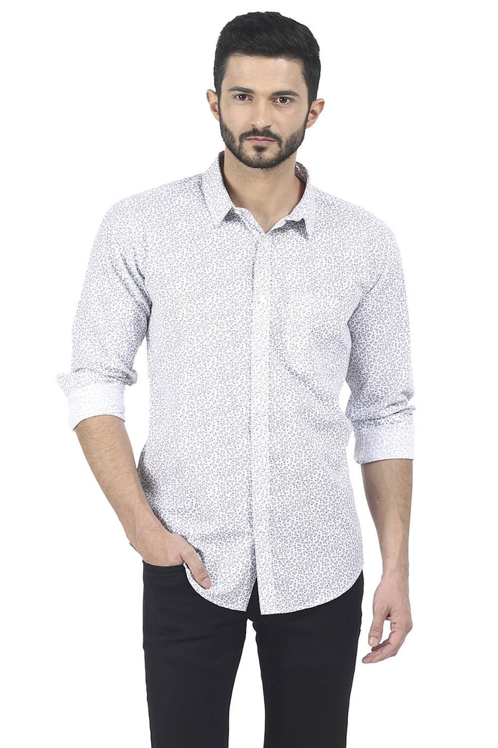 BASICS SLIM FIT DOBBY PRINTED SHIRT