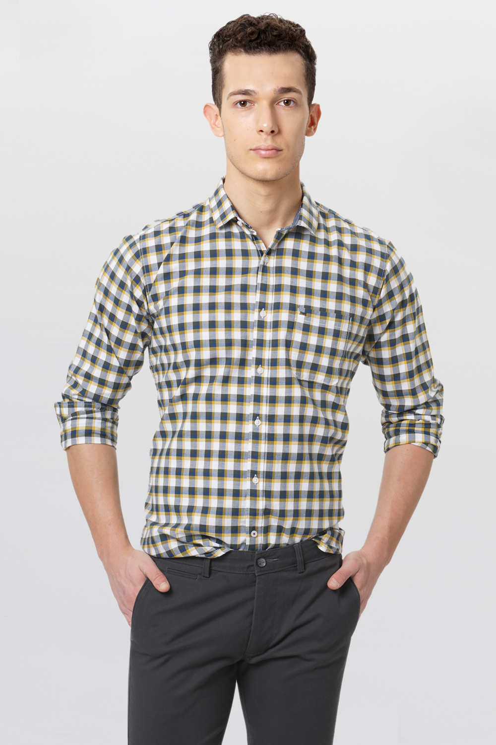 BASICS SLIM FIT CHECKS SHIRT