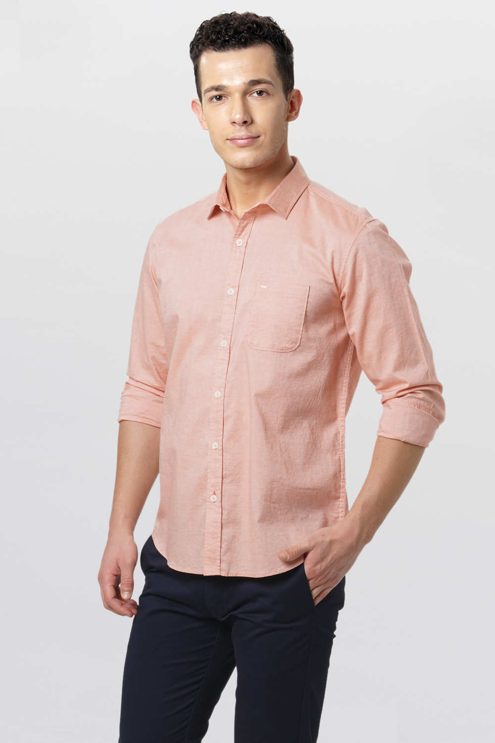 BASICS SLIM FIT CHAMBRAY SHIRT