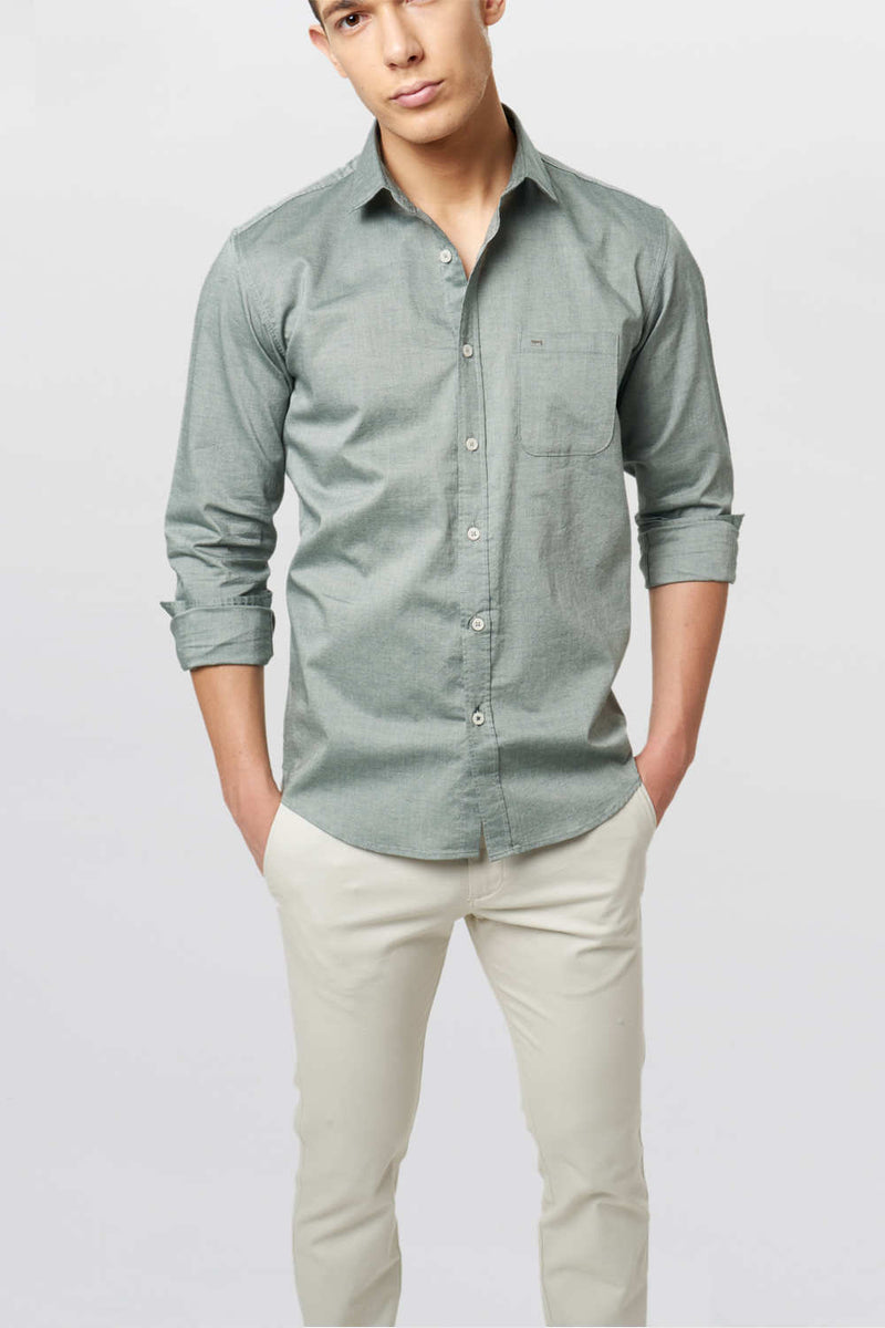 BASICS SLIM FIT CHAMBRAY SHIRT