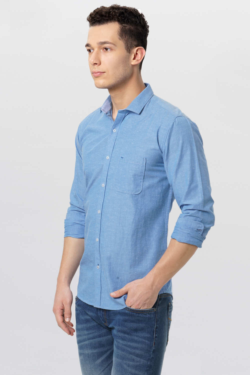 BASICS SLIM FIT CHAMBRAY SHIRT