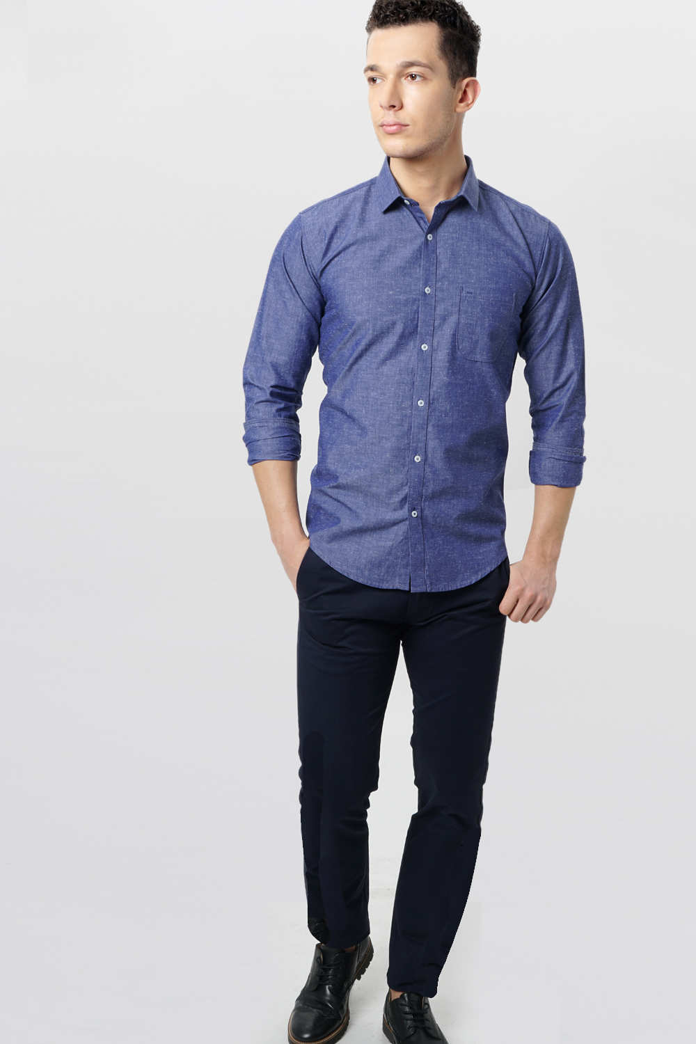 BASICS SLIM FIT CHAMBRAY SHIRT