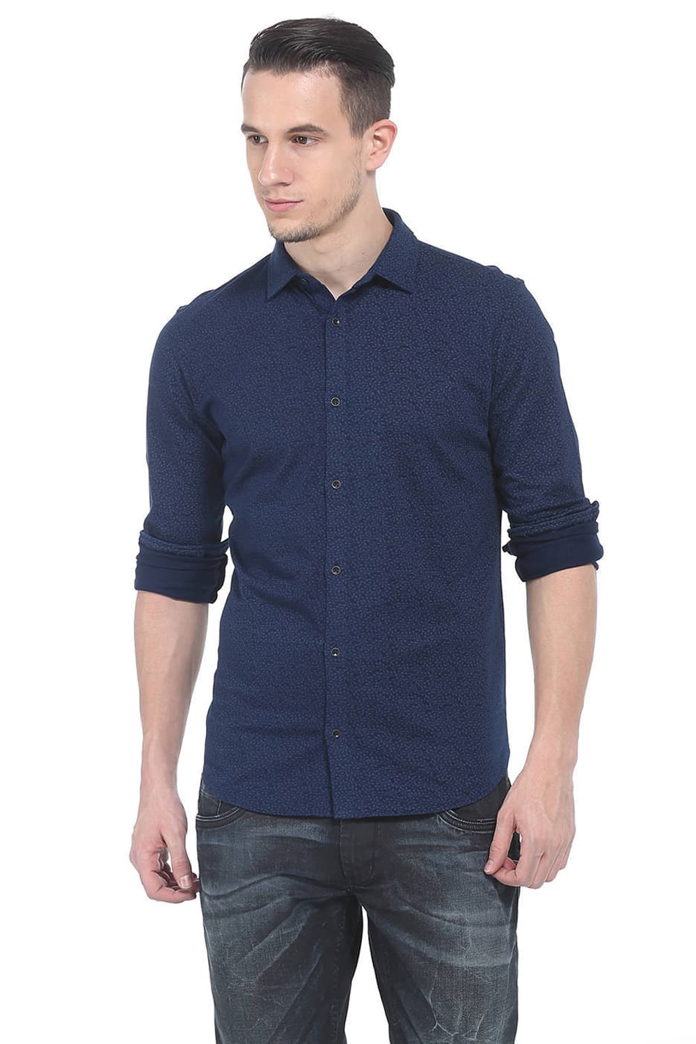 BASICS SLIM FIT PRINTED KNIT SHIRT