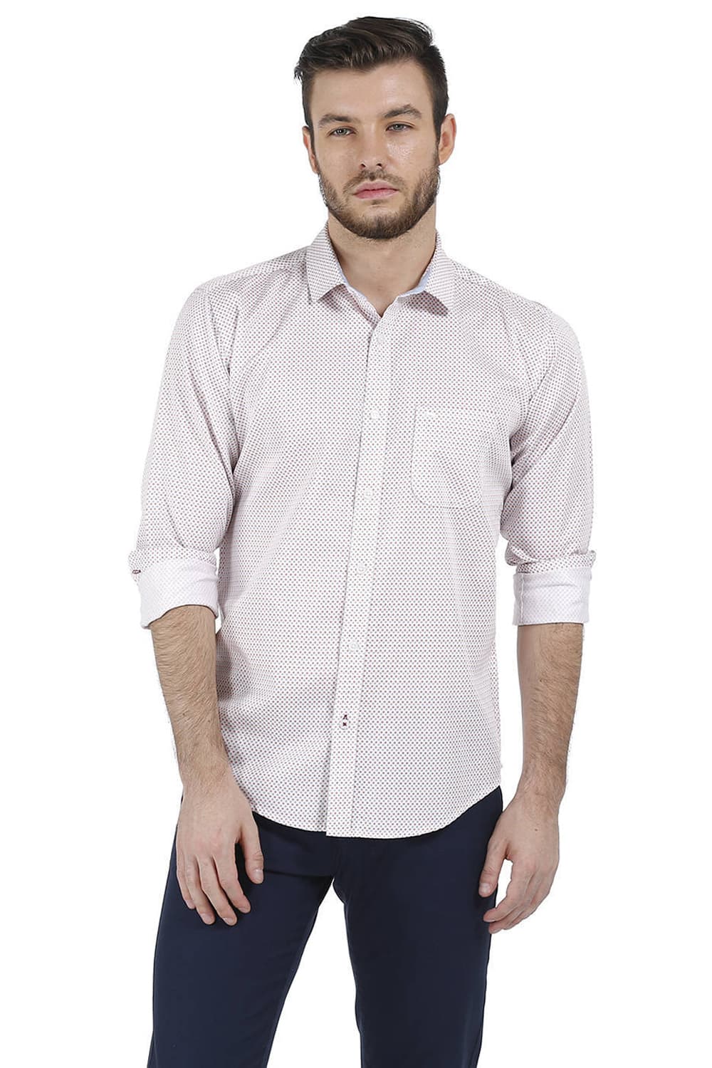 BASICS SLIM FIT PRINTED SATIN SHIRT