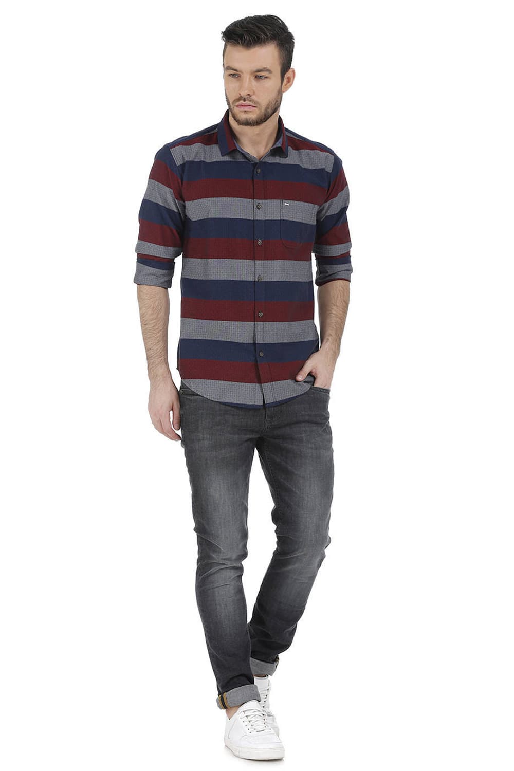 BASICS SLIM FIT WEFT STRIPES SHIRT