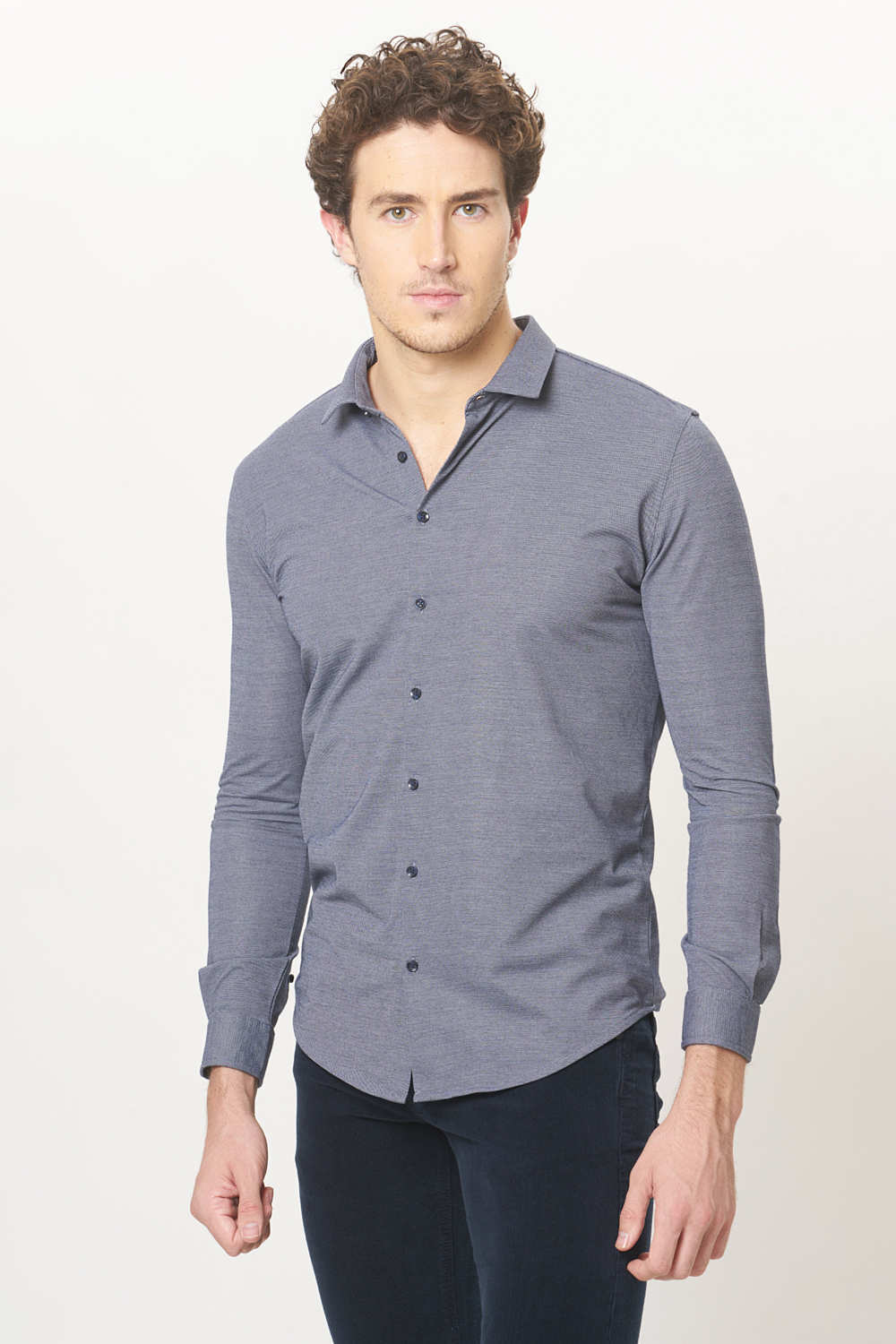 BASICS SLIM FIT FULL SLEEVE KNIT SHIRT