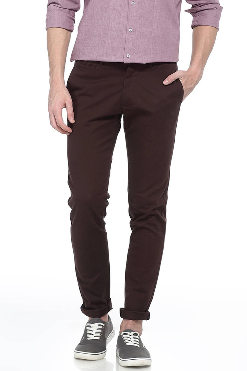 BASICS TAPERED FIT IRREGULAR SATIN STRETCH TROUSER