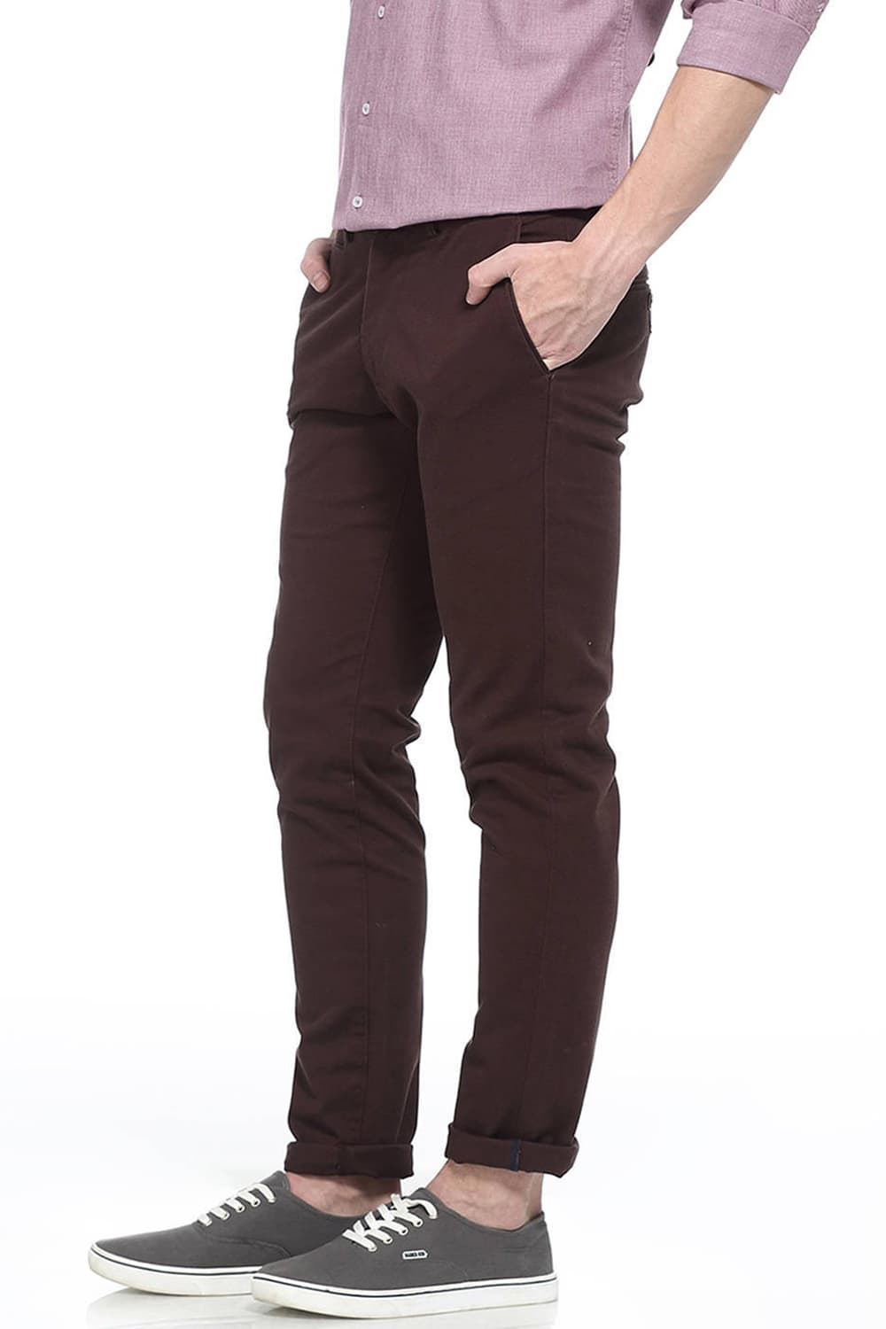 BASICS TAPERED FIT IRREGULAR SATIN STRETCH TROUSER