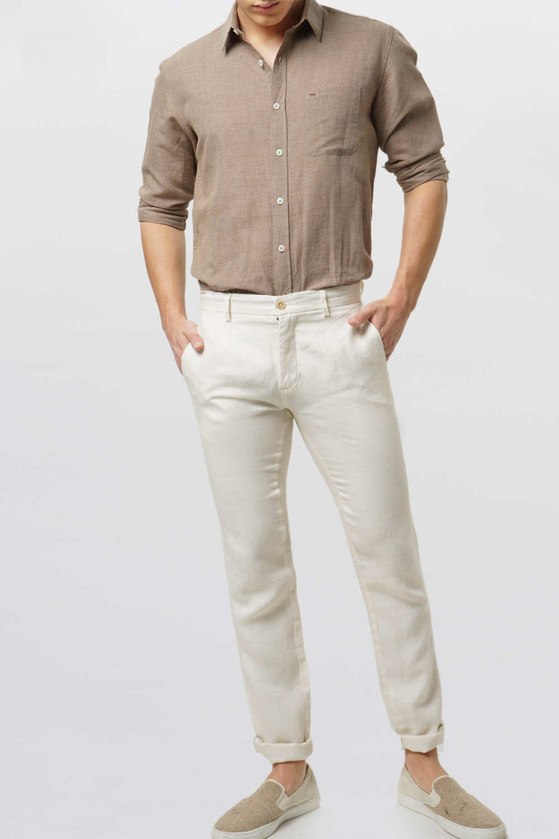 BASICS TAPERED FIT LINEN TROUSER