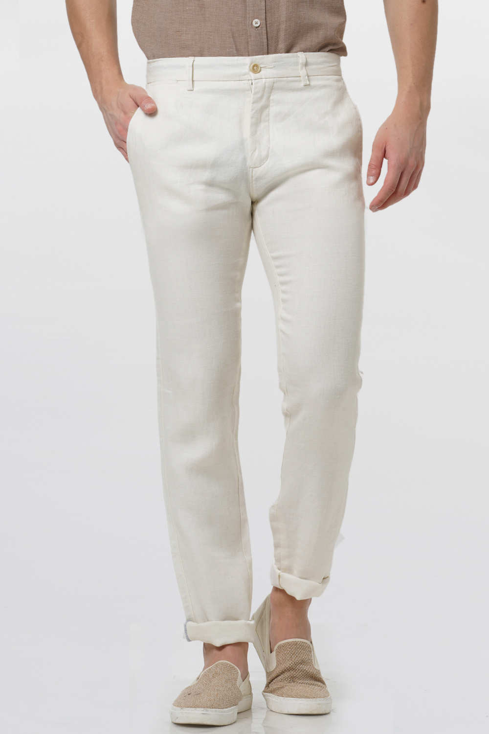 BASICS TAPERED FIT LINEN TROUSER