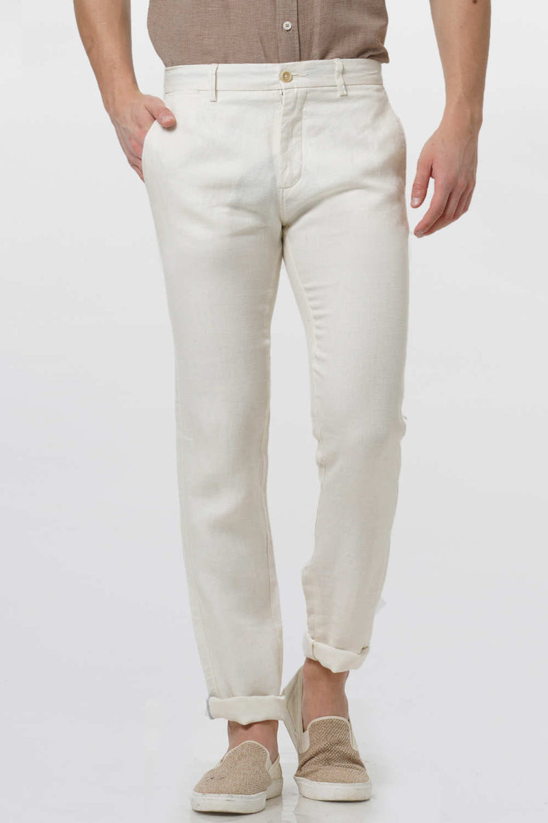 BASICS TAPERED FIT LINEN TROUSER