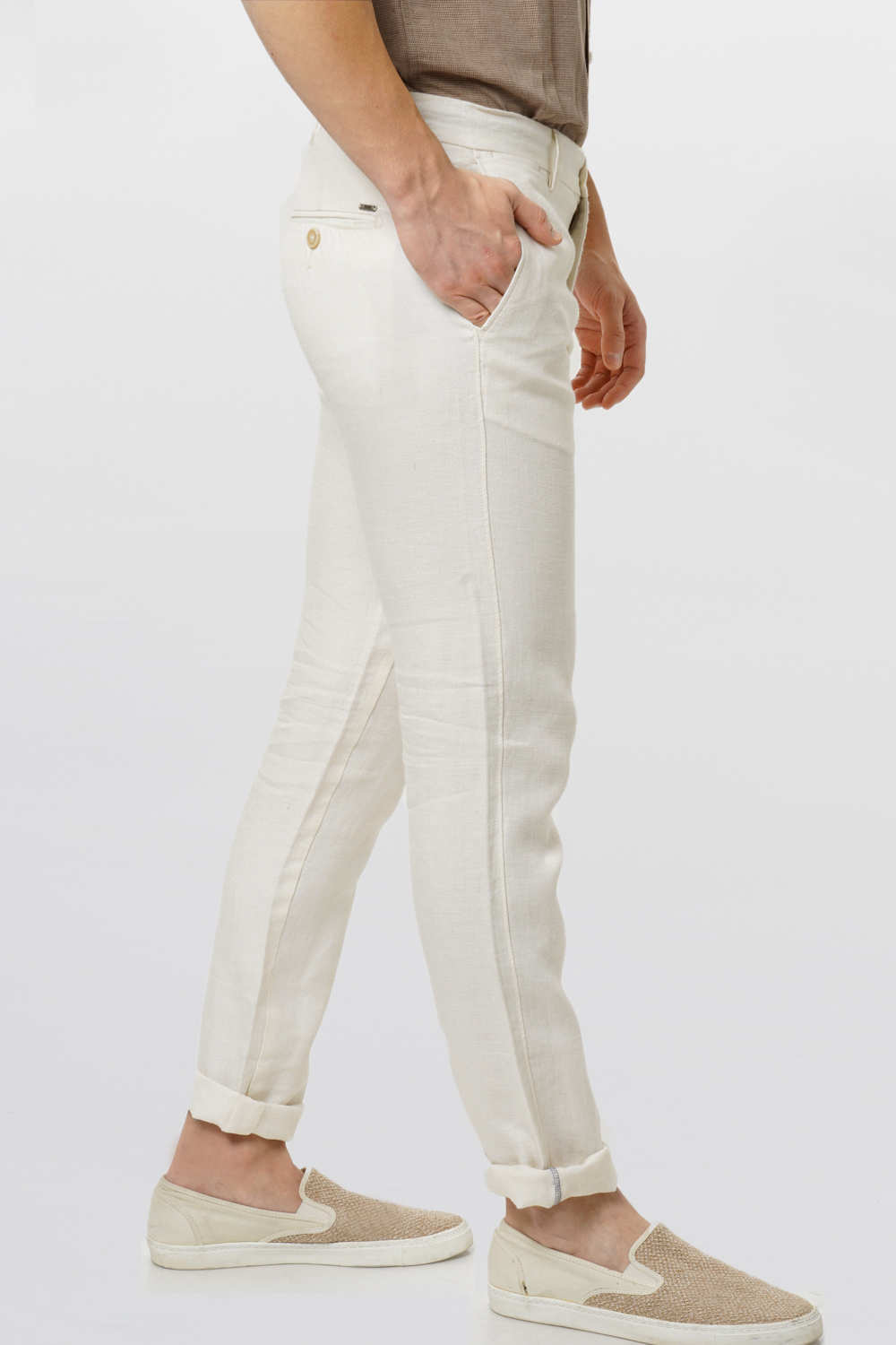 BASICS TAPERED FIT LINEN TROUSER