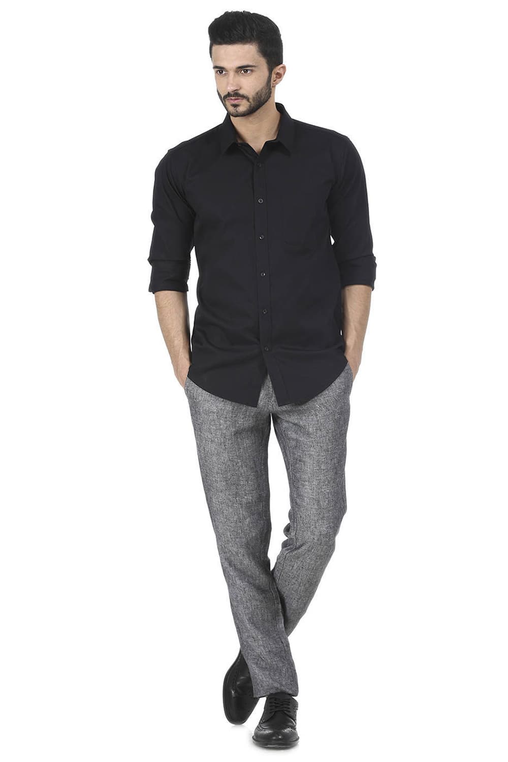 BASICS TAPERED FIT LINEN TROUSER