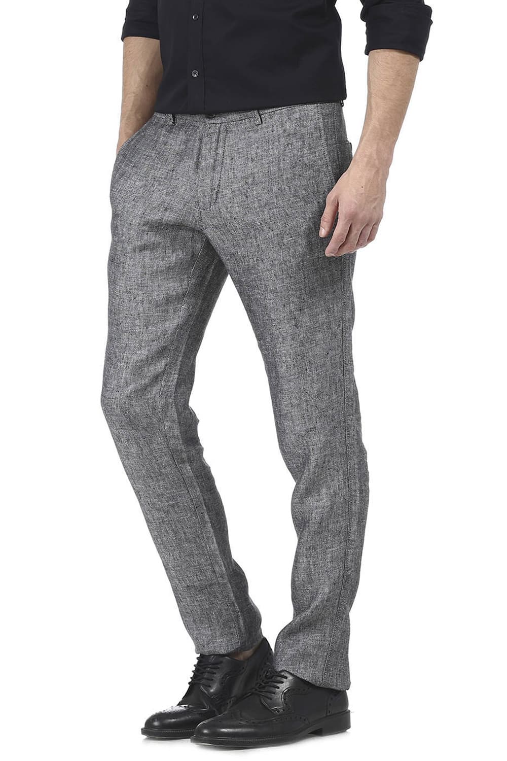 BASICS TAPERED FIT LINEN TROUSER