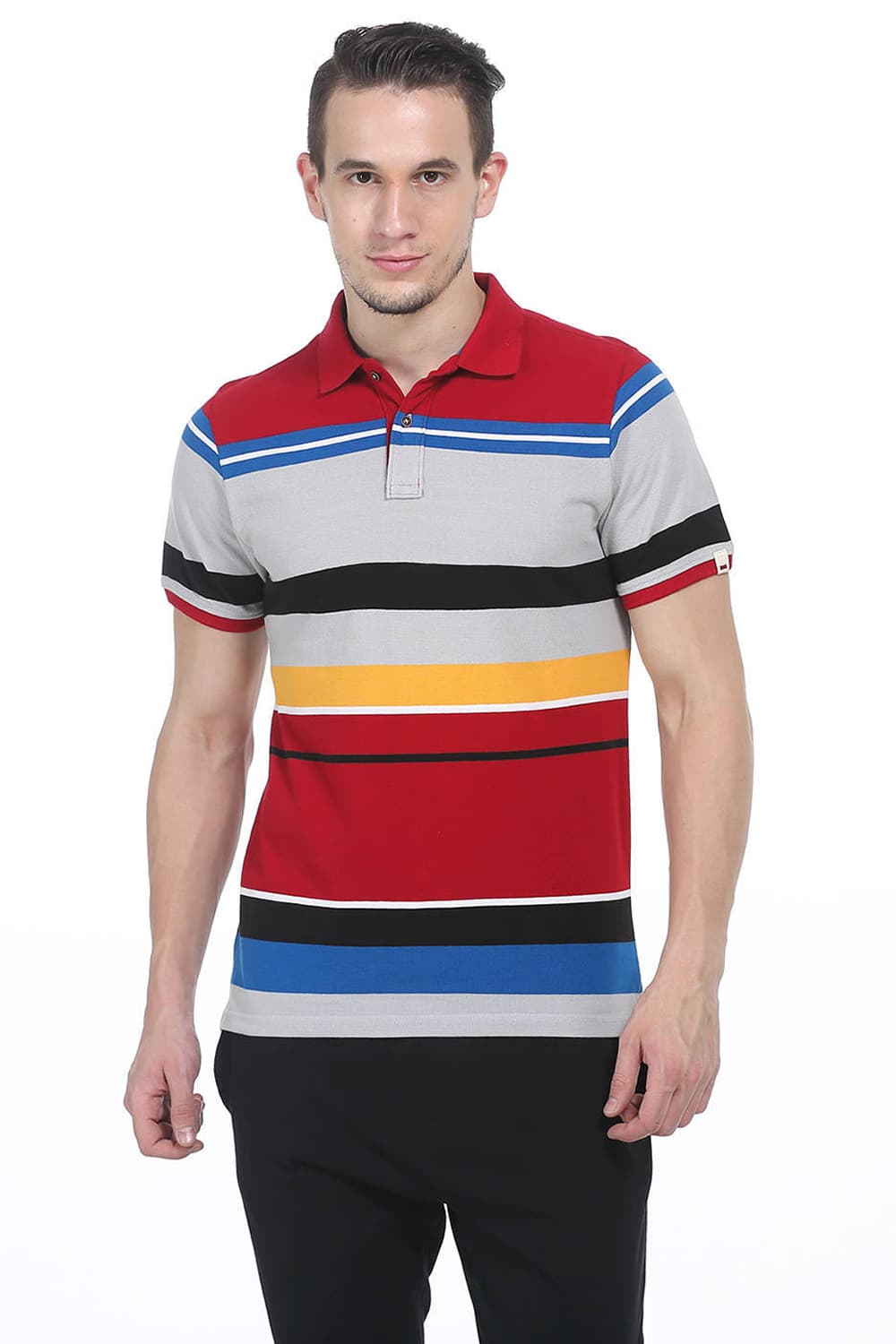 BASICS MUSCLE FIT POLO STRIPES T SHIRT