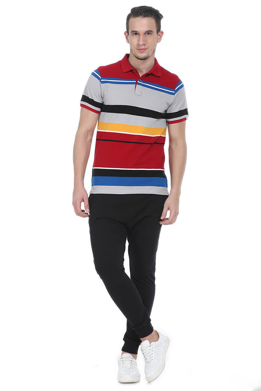 BASICS MUSCLE FIT POLO STRIPES T SHIRT