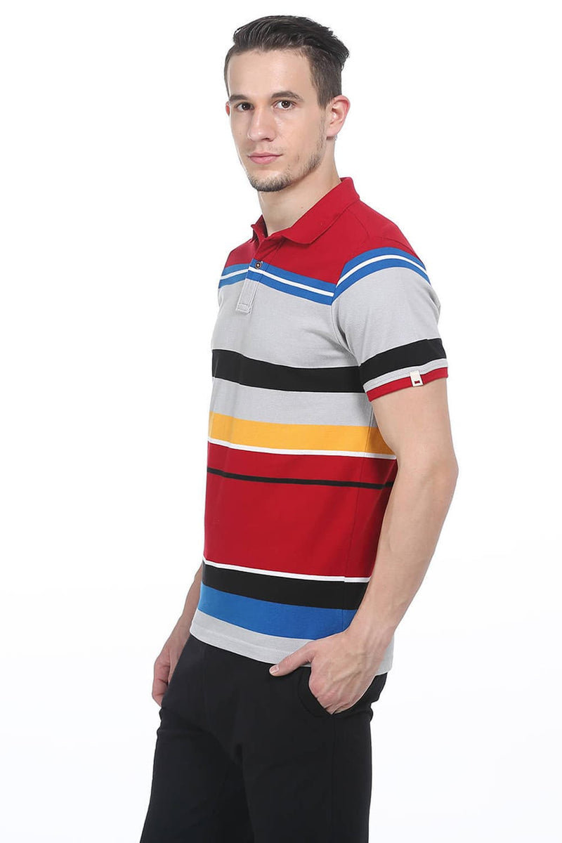 BASICS MUSCLE FIT POLO STRIPES T SHIRT