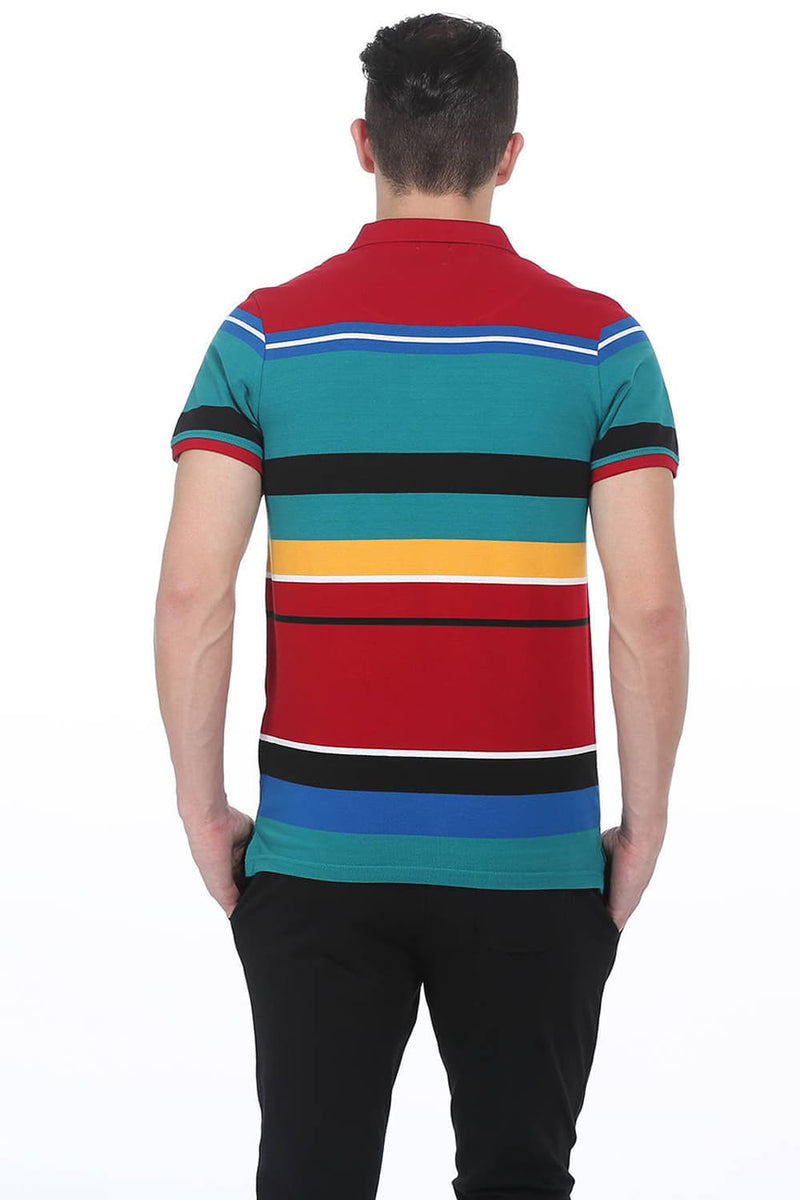 BASICS MUSCLE FIT POLO STRIPES T SHIRT