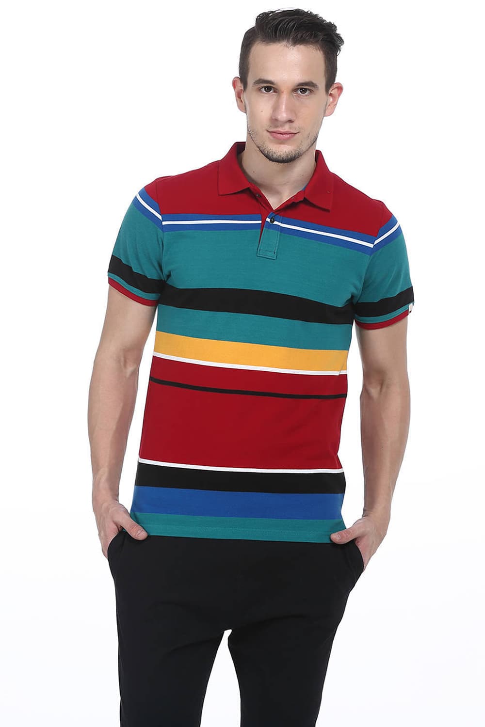 BASICS MUSCLE FIT POLO STRIPES T SHIRT