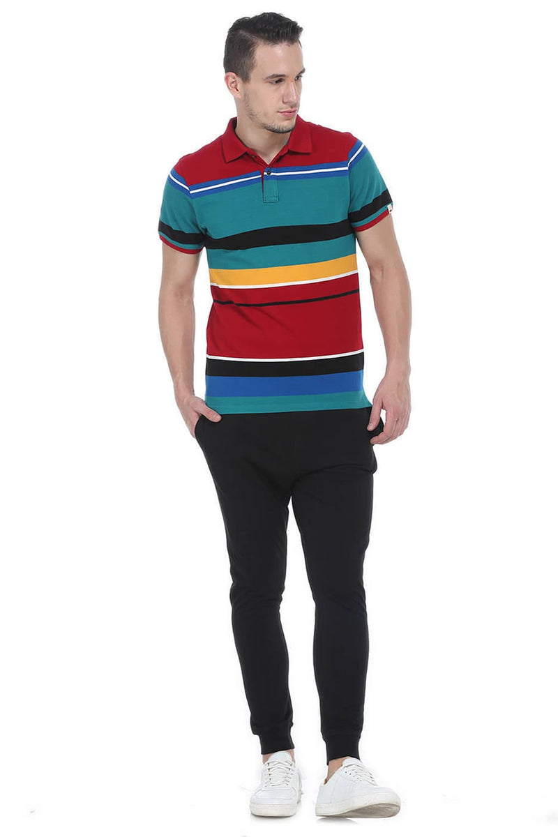 BASICS MUSCLE FIT POLO STRIPES T SHIRT