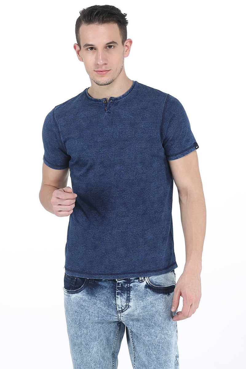 BASICS MUSCLE FIT HENLEY T SHIRT