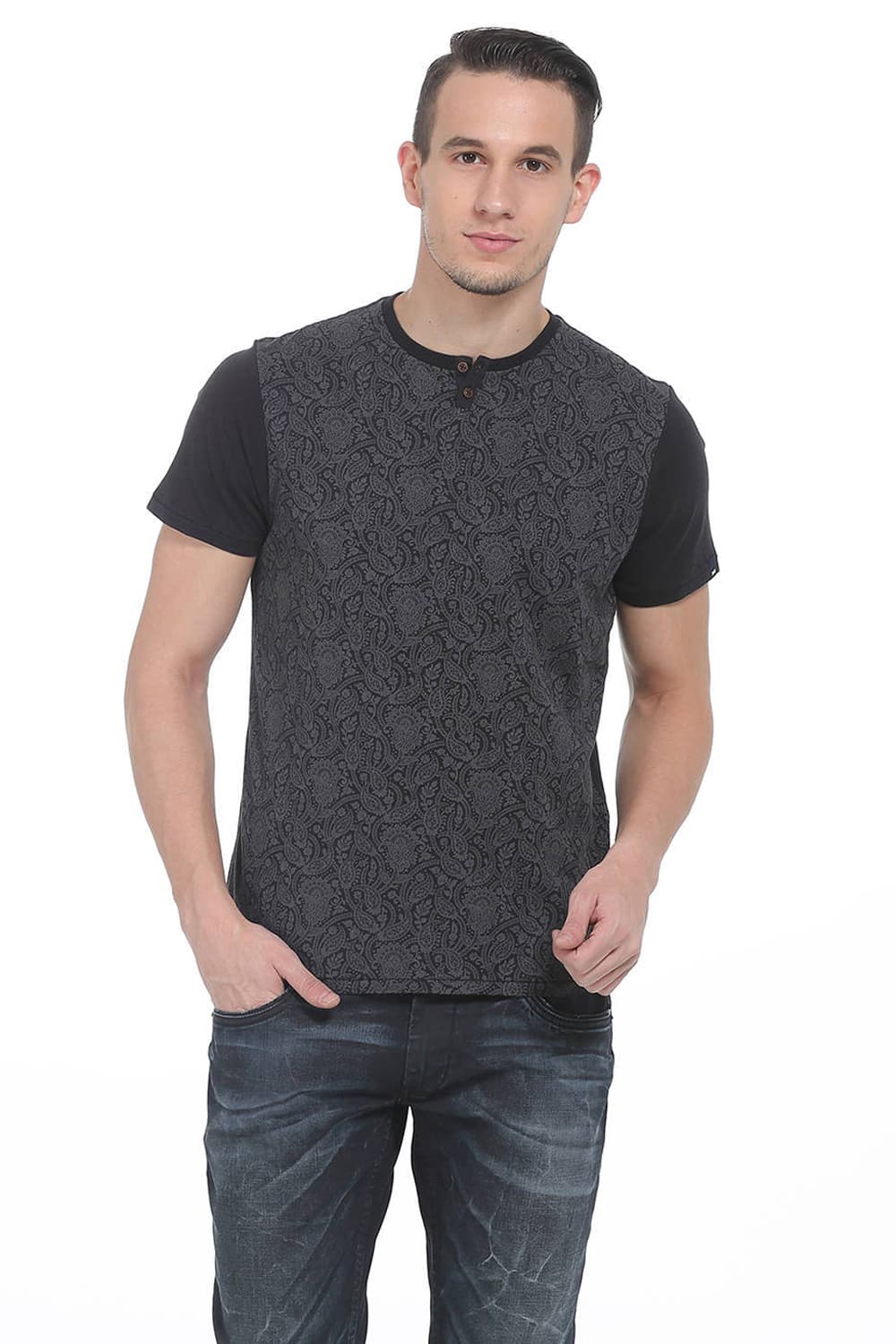 BASICS MUSCLE FIT HENLEY T SHIRT