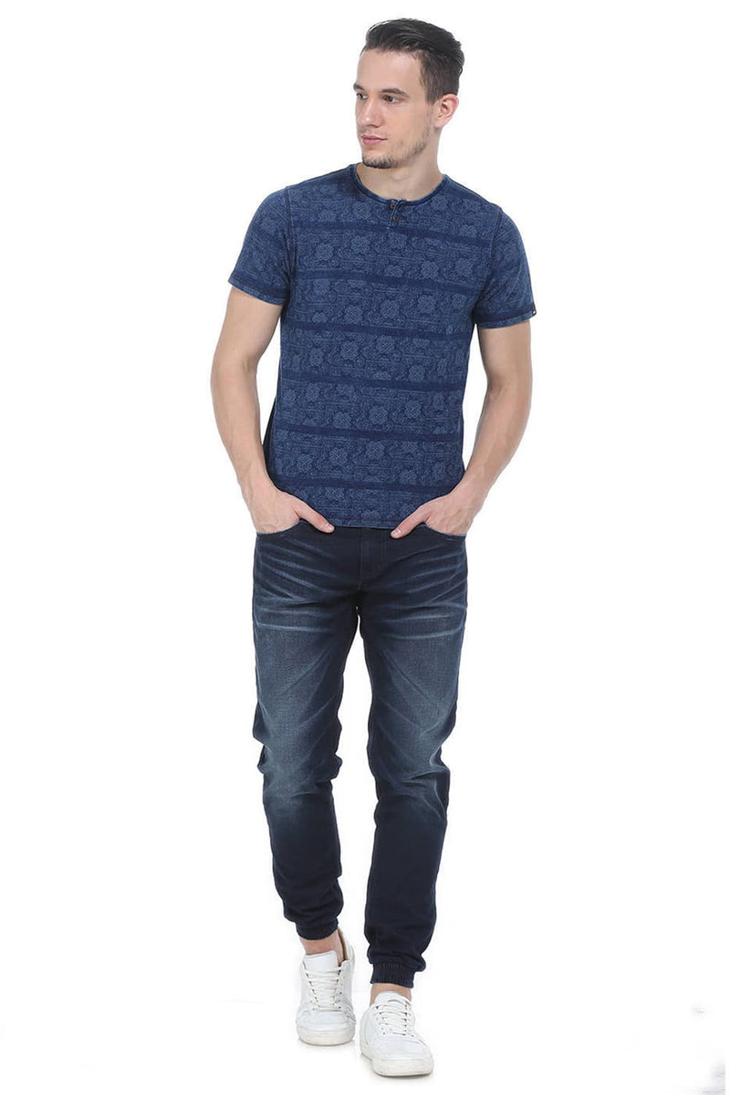 BASICS MUSCLE FIT HENLEY PRINTED T SHIRT