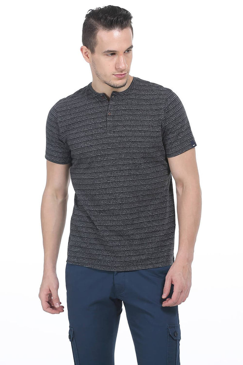 BASICS MUSCLE FIT HENLEY T SHIRT