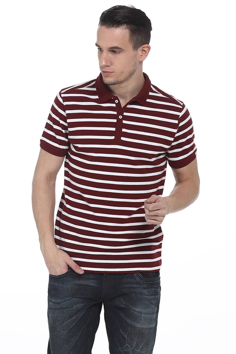 BASICS MUSCLE FIT STRIPE POLO T SHIRT