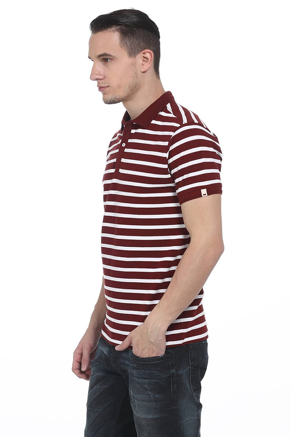 BASICS MUSCLE FIT STRIPE POLO T SHIRT