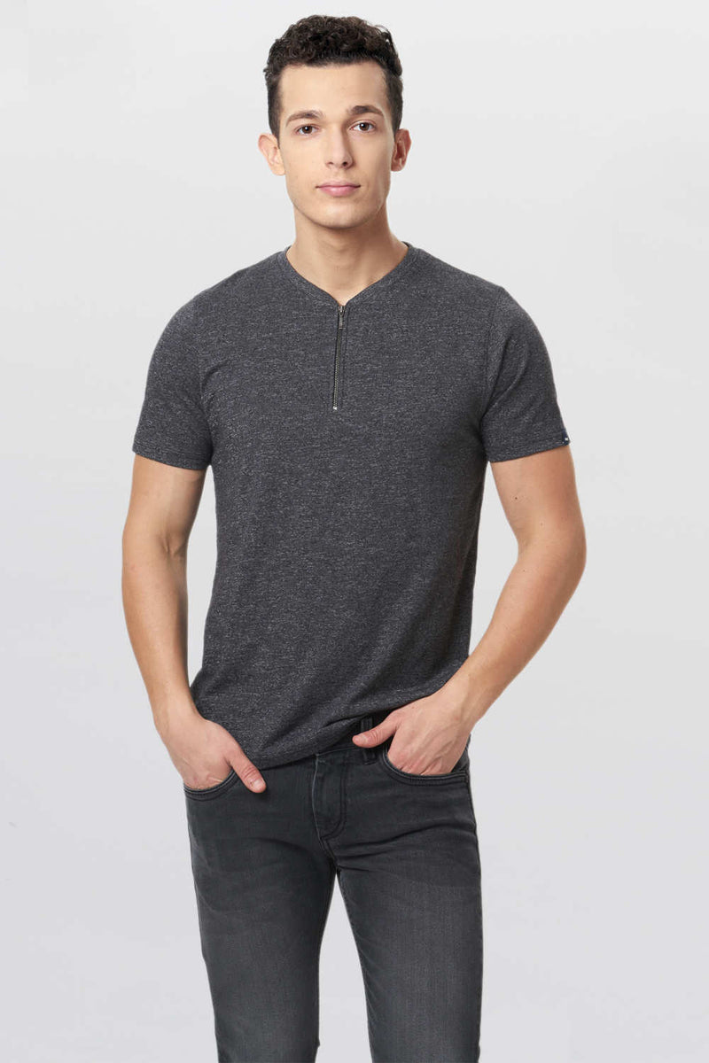 BASICS MUSCLE FIT HENLEY NECK T SHIRT