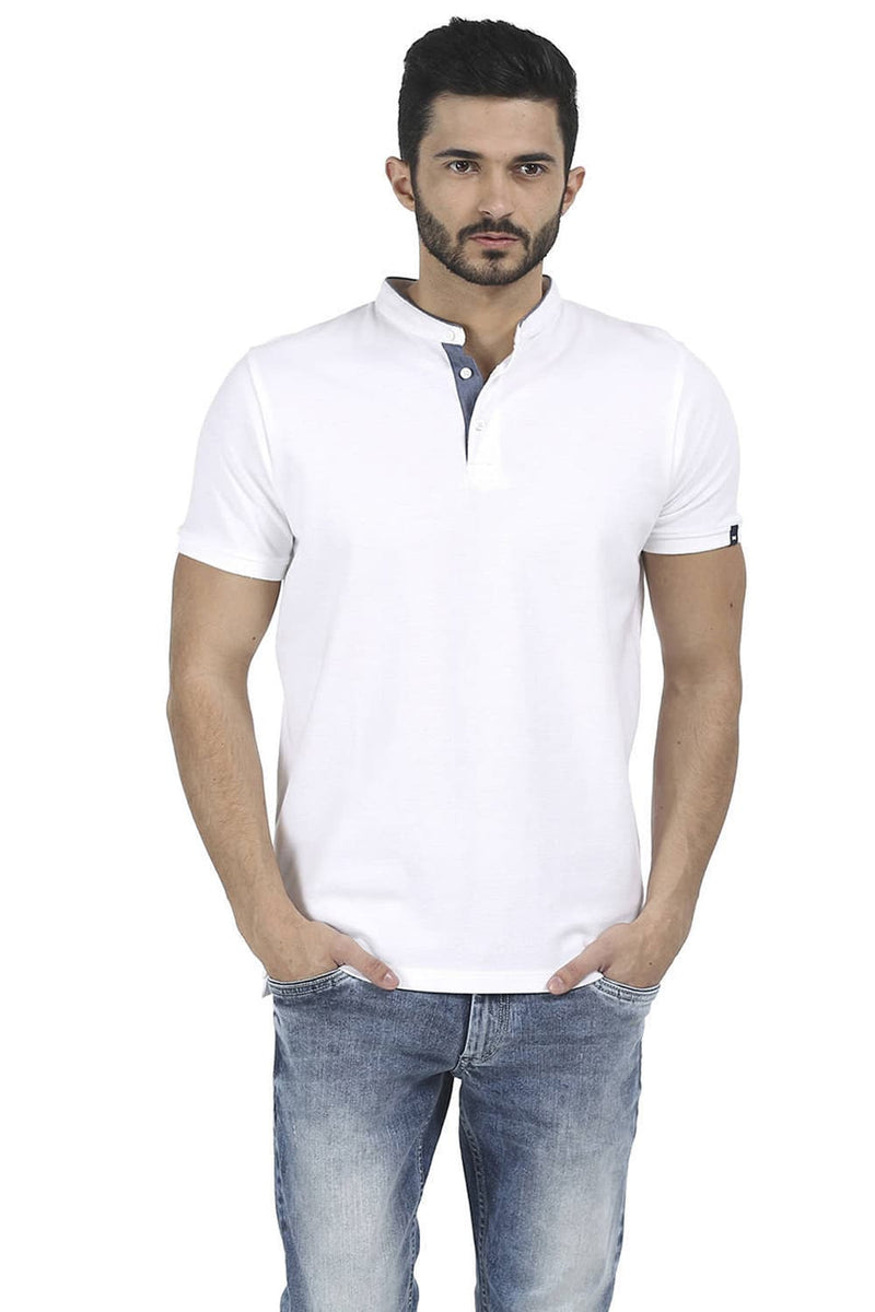 BASICS MUSCLE FIT MANDARIN COLLAR T SHIRT