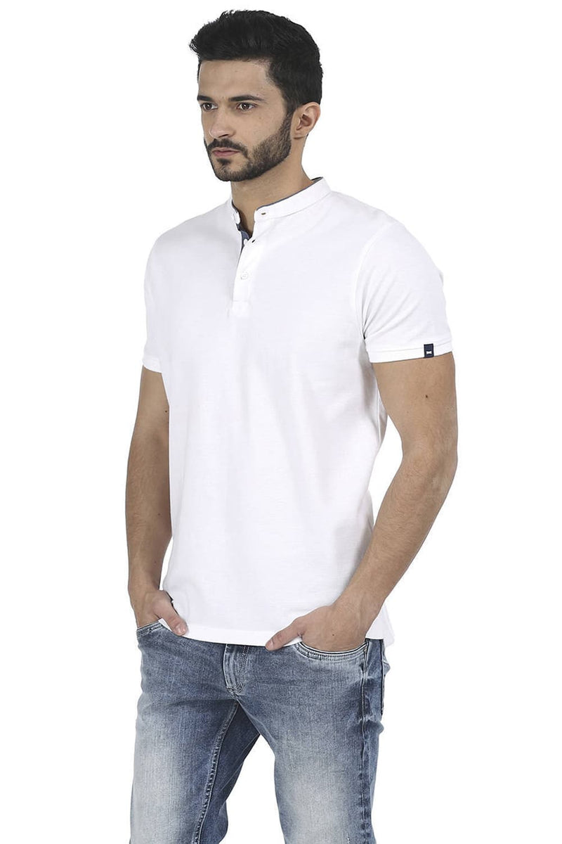 BASICS MUSCLE FIT MANDARIN COLLAR T SHIRT