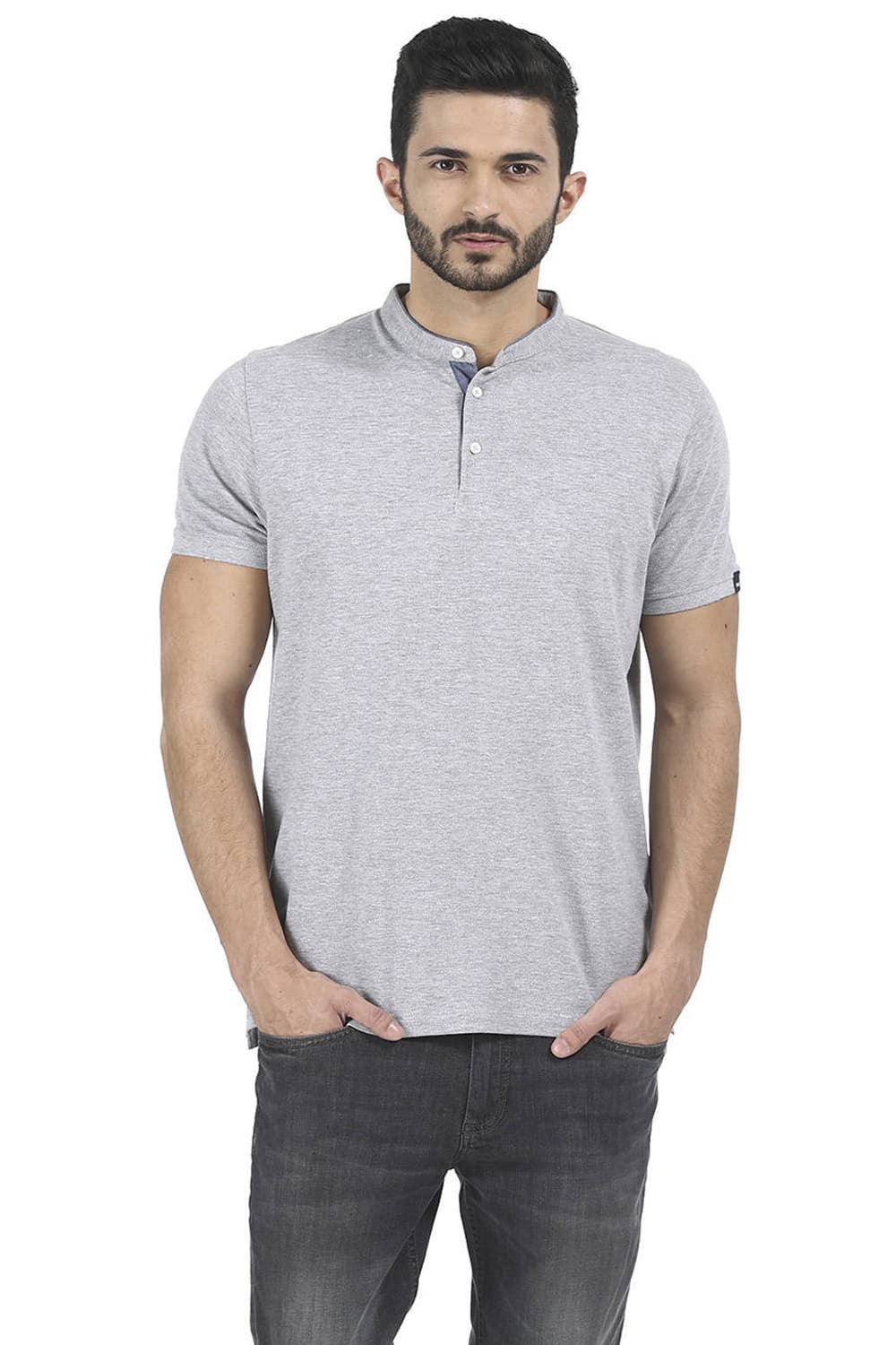 BASICS MUSCLE FIT MANDARIN COLLAR T SHIRT