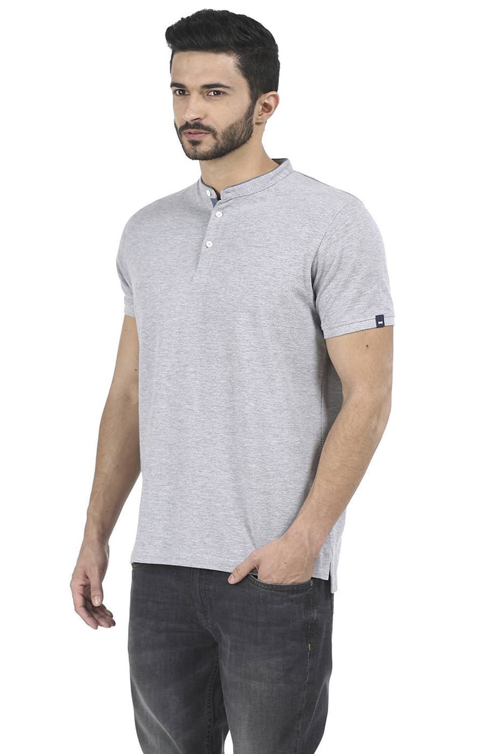 BASICS MUSCLE FIT MANDARIN COLLAR T SHIRT