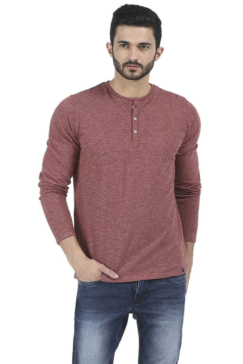 BASICS MUSCLE FIT HENLEY FULL SLEEVE T SHIRT