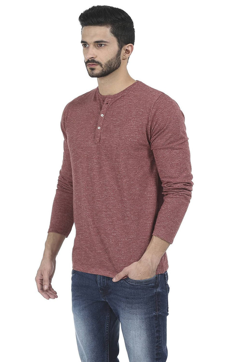 BASICS MUSCLE FIT HENLEY FULL SLEEVE T SHIRT