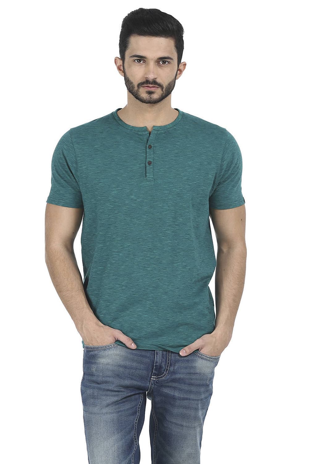 BASICS MUSCLE FIT HENLEY T SHIRT