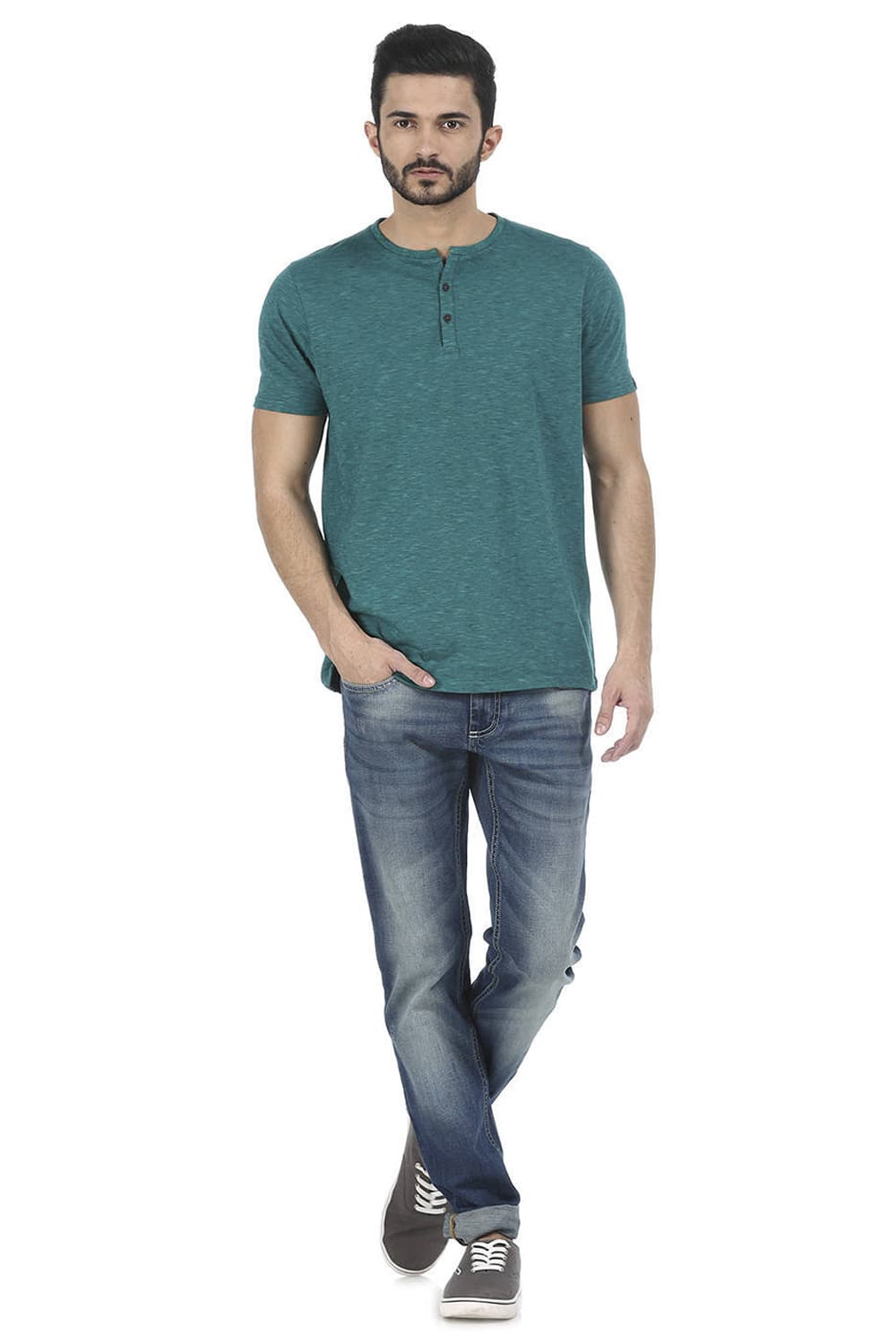 BASICS MUSCLE FIT HENLEY T SHIRT