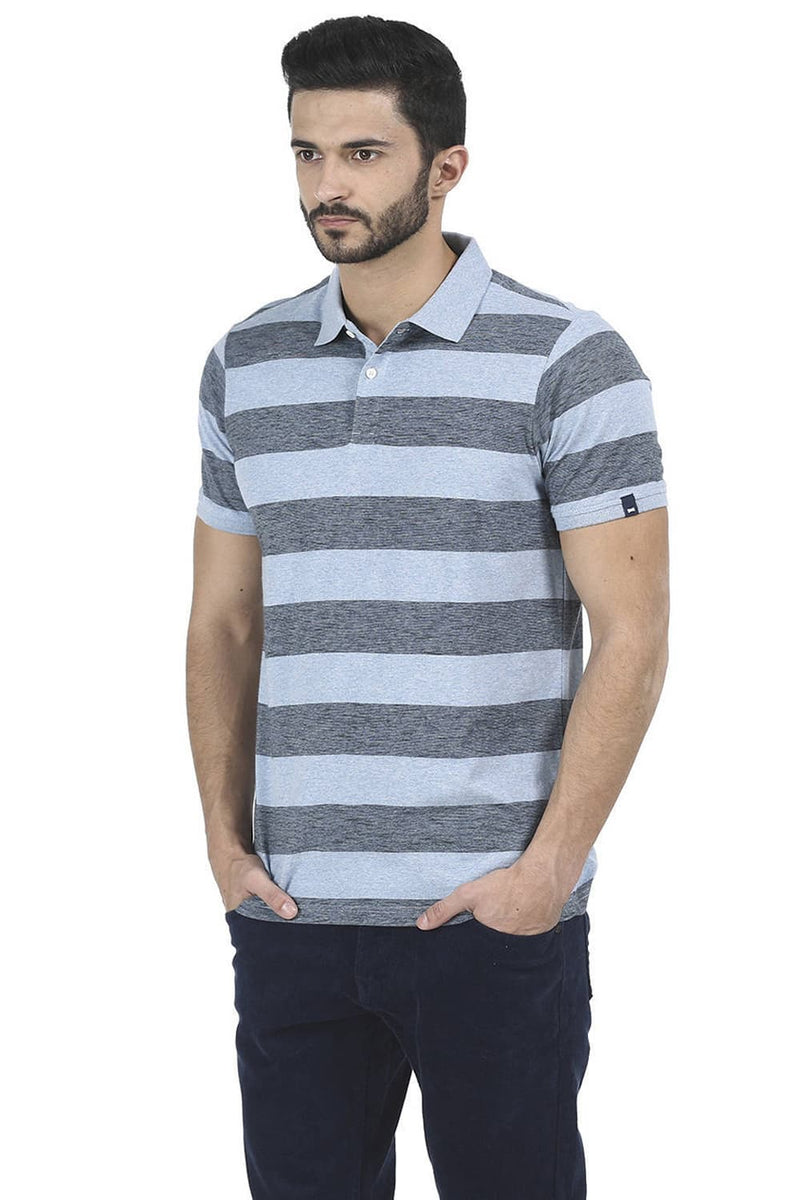 BASICS MUSCLE FIT STRIPE POLO T SHIRT