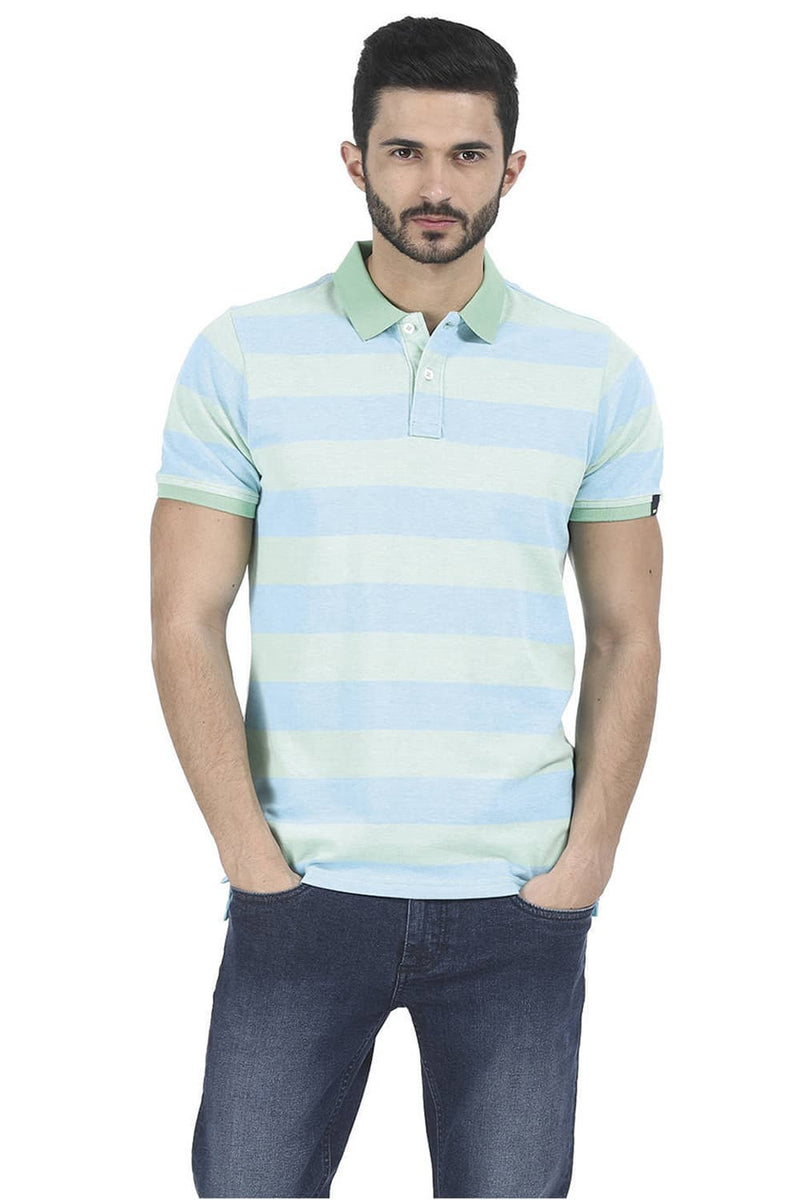 BASICS MUSCLE FIT STRIPED POLO T SHIRT