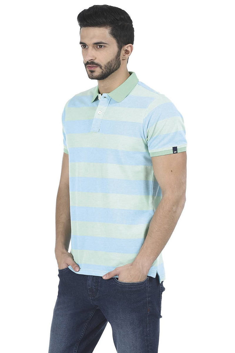 BASICS MUSCLE FIT STRIPED POLO T SHIRT