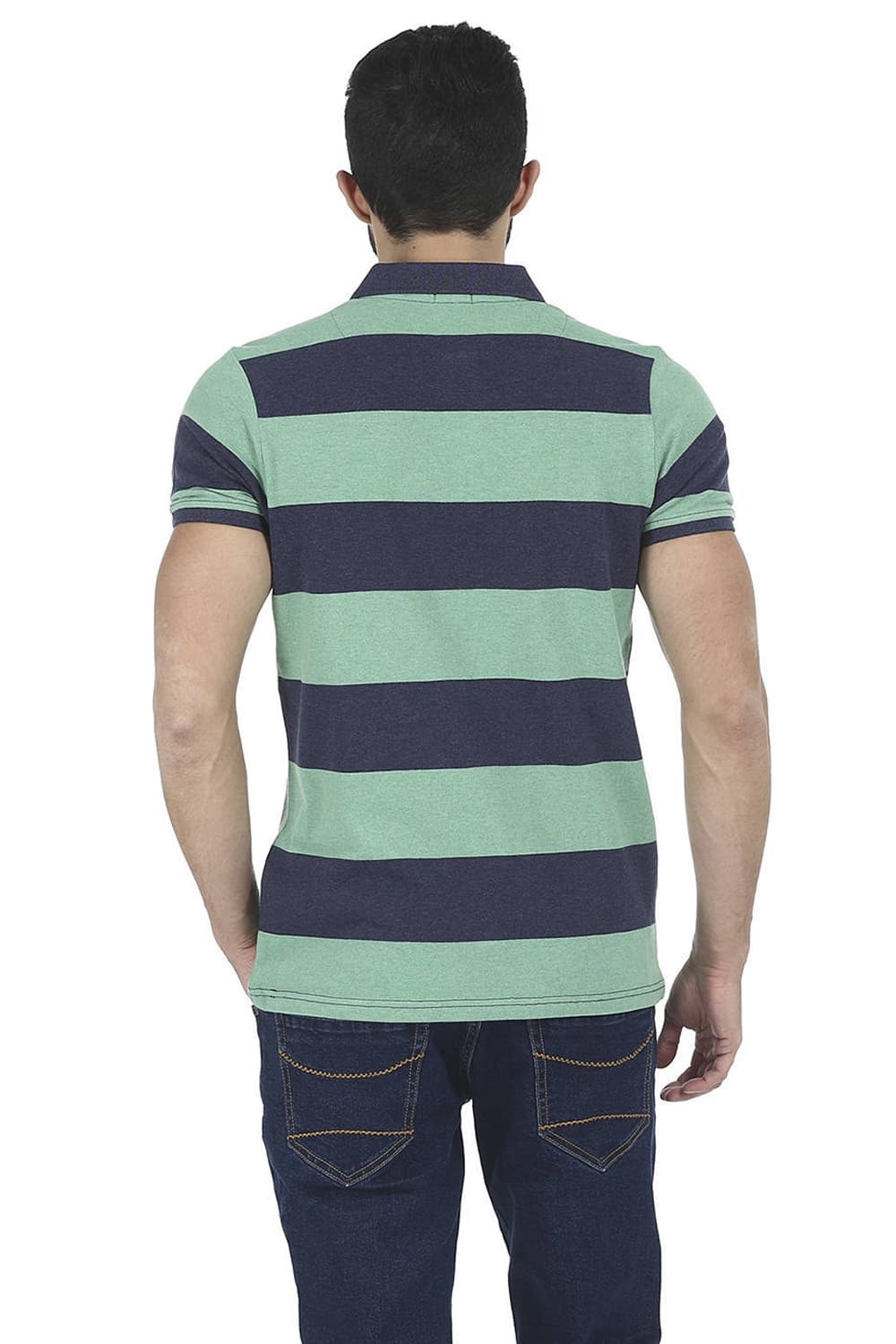 BASICS MUSCLE FIT STRIPE POLO T SHIRT