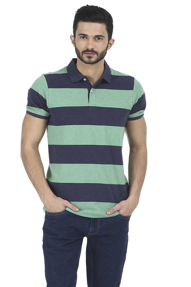 BASICS MUSCLE FIT STRIPE POLO T SHIRT