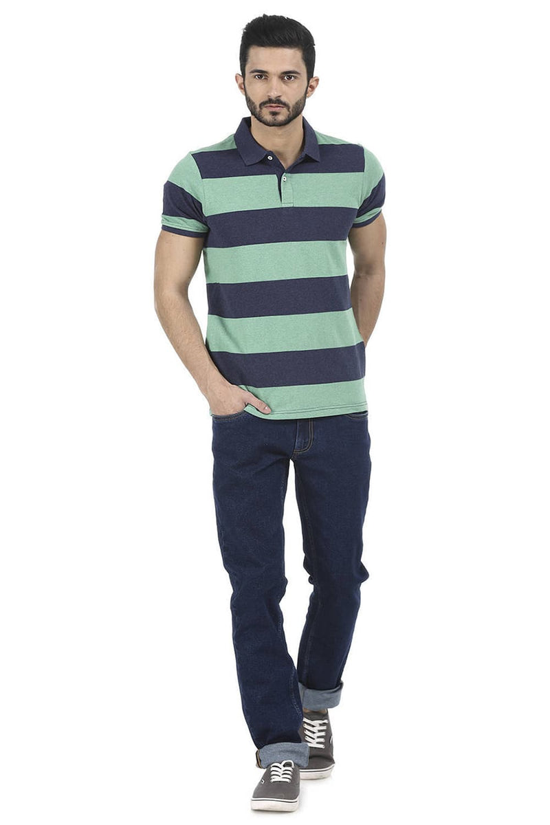 BASICS MUSCLE FIT STRIPE POLO T SHIRT