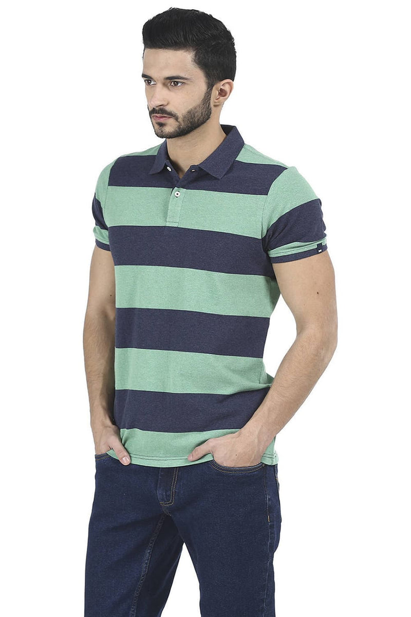 BASICS MUSCLE FIT STRIPE POLO T SHIRT