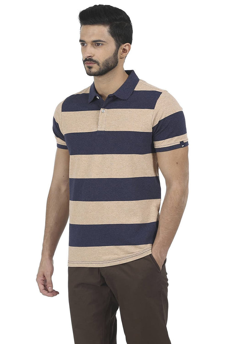 BASICS MUSCLE FIT STRIPE POLO T SHIRT